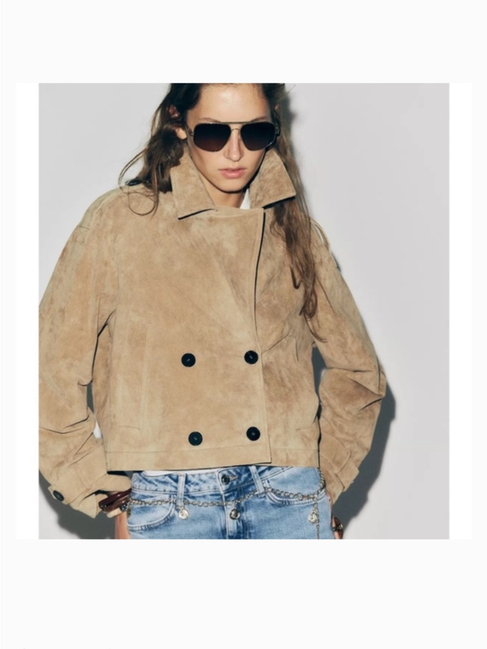 Zara suede trench cropped jacket in small NWT - Picture 2 of 4
